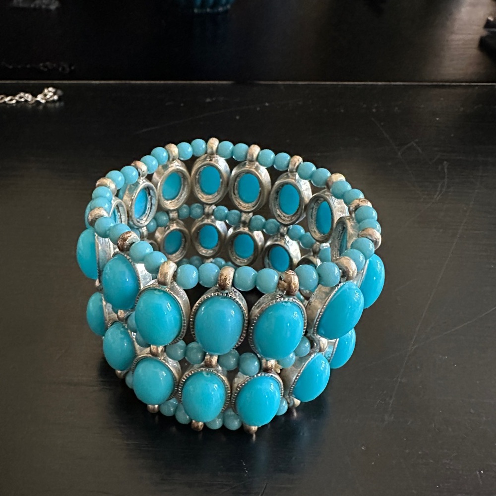 Faux turquoise and silver cuff bracelet